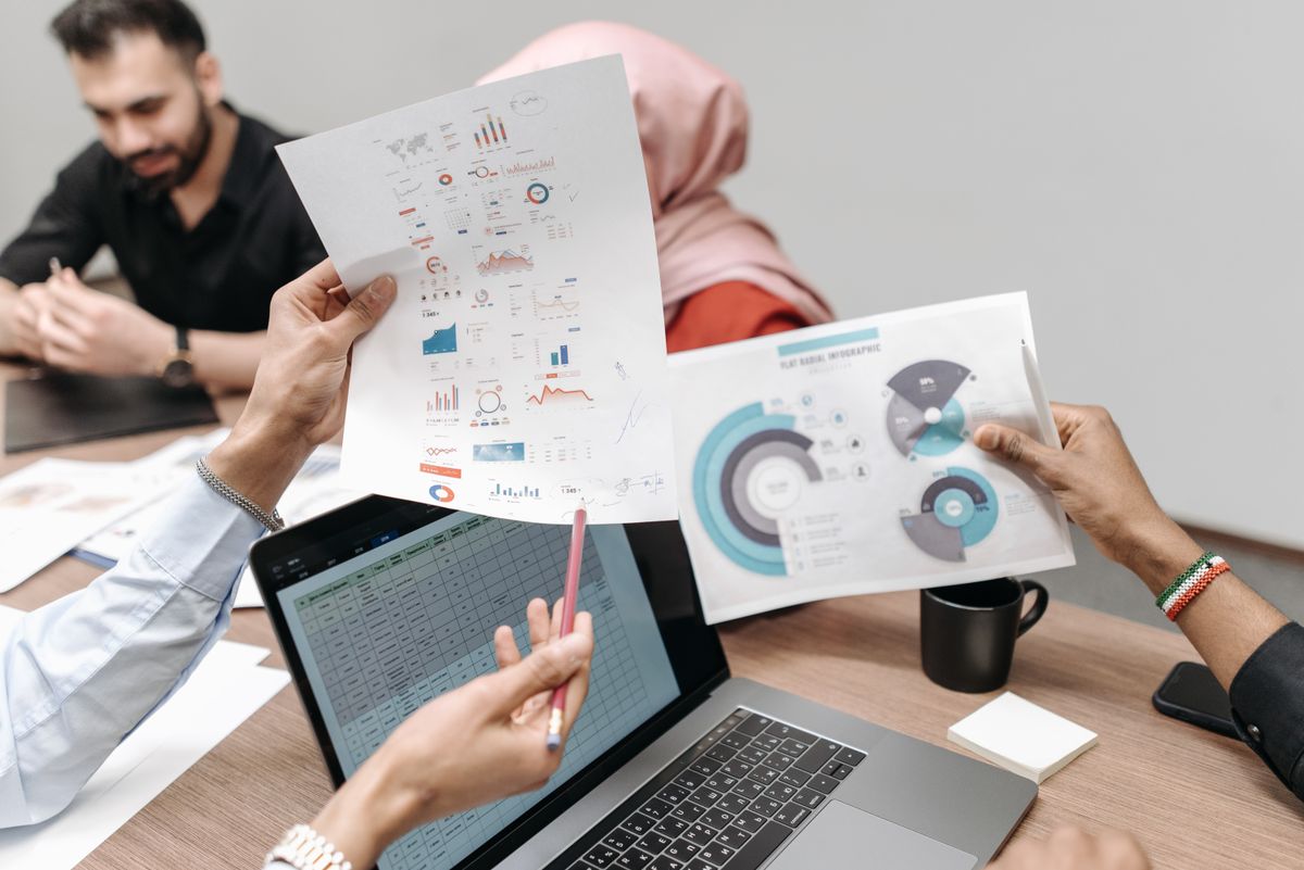 Decision data and reporting roadmap with business charts and team analysis
