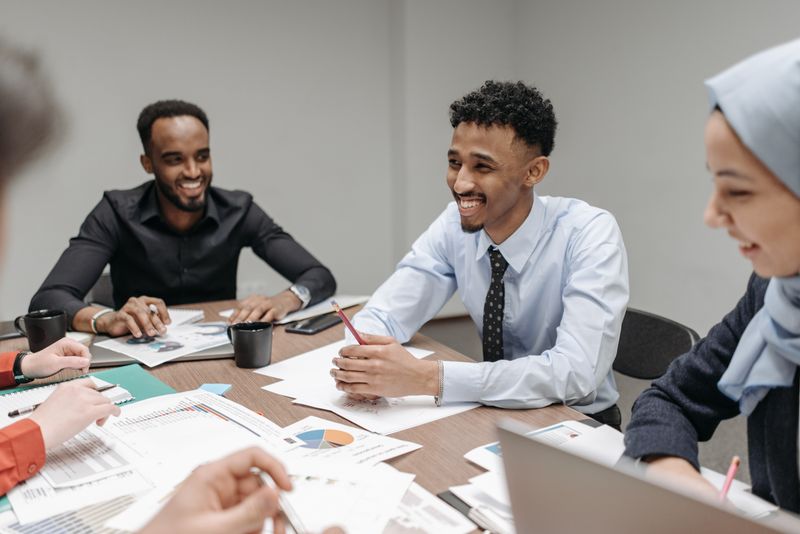 A diverse group of professionals collaborating