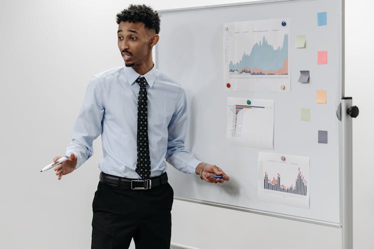 An Employee Showing The Presentation