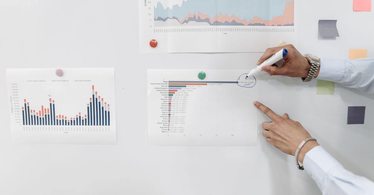 A simple whiteboard with three key financial metrics written in marker, hands pointing at them
