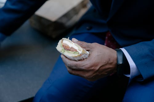 Close-up of a Person Holding a Sandwich