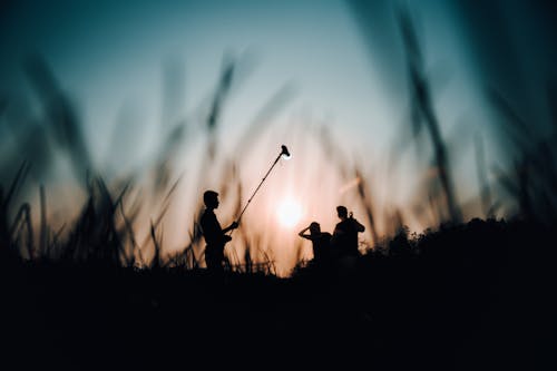 Free Silhouette of Three People on Grass Field Stock Photo
