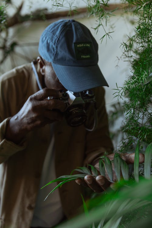 Free Photo of Man Taking Pictures of Green Leaves Stock Photo