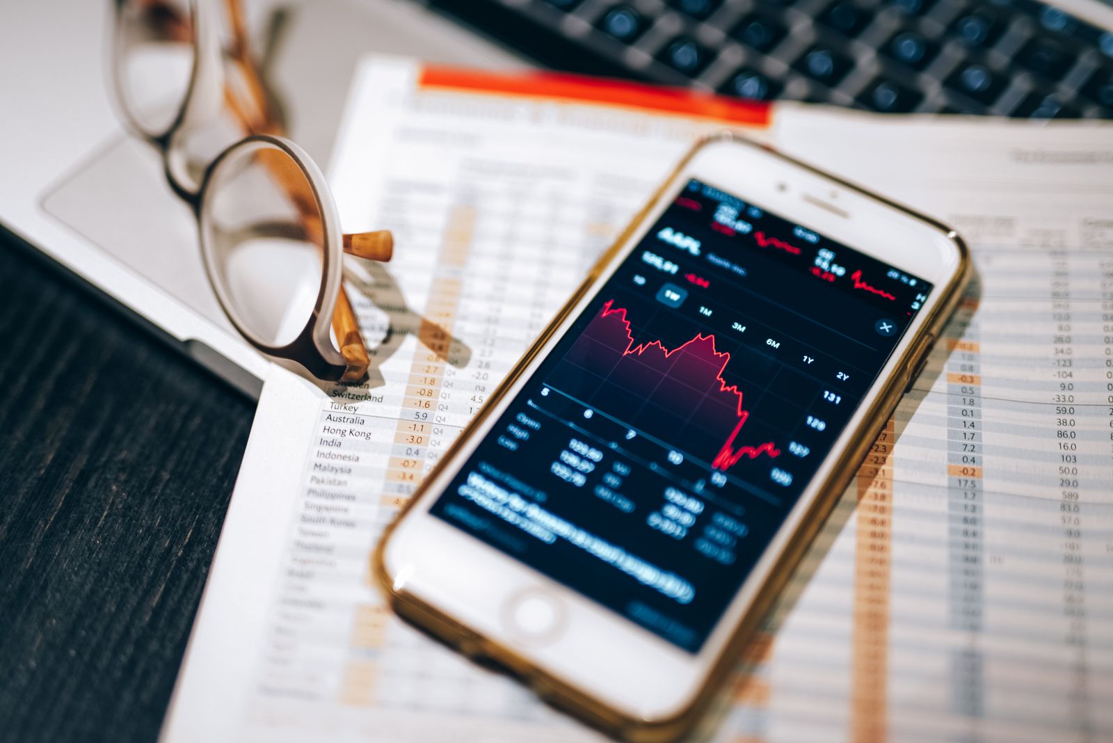 Watching stock market charts on a mobile phone