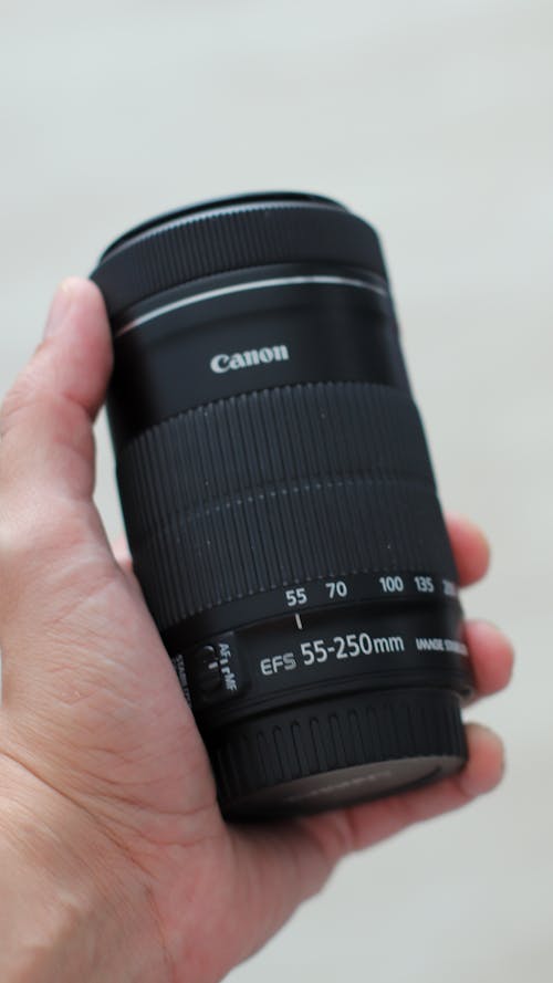 Close-Up Shot of a Person Holding Black Camera Lens