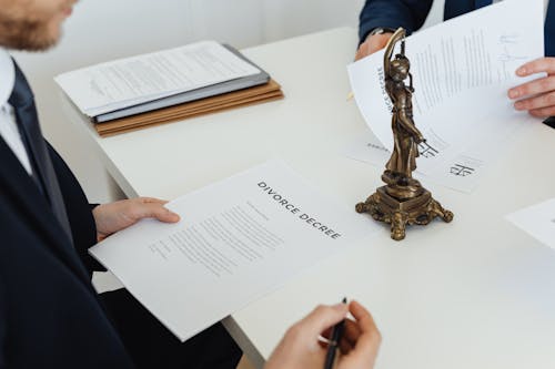 Free Person Holding a Pen and a Divorce Decree  Stock Photo