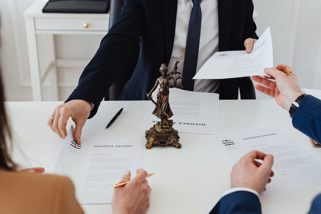 A lawyer reviewing documents