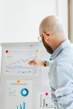 Professional discussing financial charts and graphs during a business presentation.