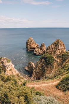 Breathtaking view of rocky cliffs and ocean in Faro, Portugal, capturing natural beauty.