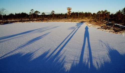 無料 雪原の人の影の写真 写真素材