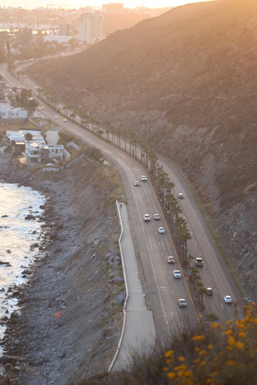 Aerial Footage of Roadway by the Coast