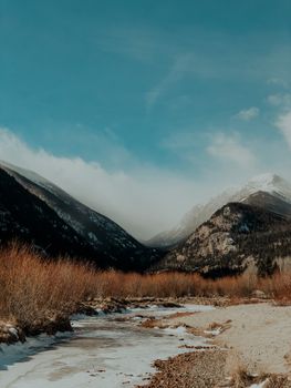 Snowy peaks and a serene valley capture the essence of Rocky Mountain National Park.