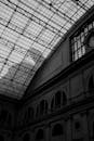 Grayscale Photo of an Interior of a Building