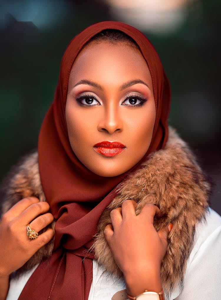 Portrait Of A Woman In Glamorous Makeup Wearing Hijab