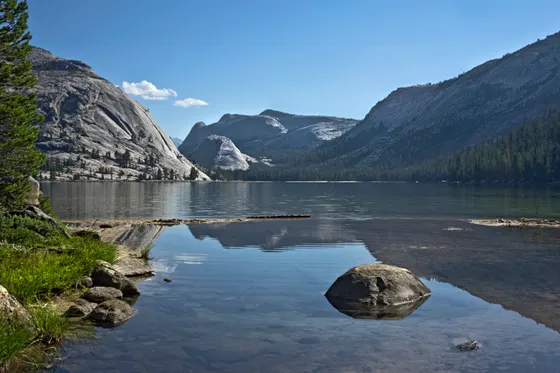 Mirror Lake reflecting the canyon walls in Yosemite