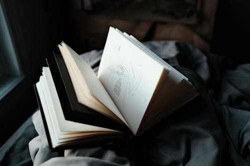 Free An Open Book on a Gray Blanket  Stock Photo