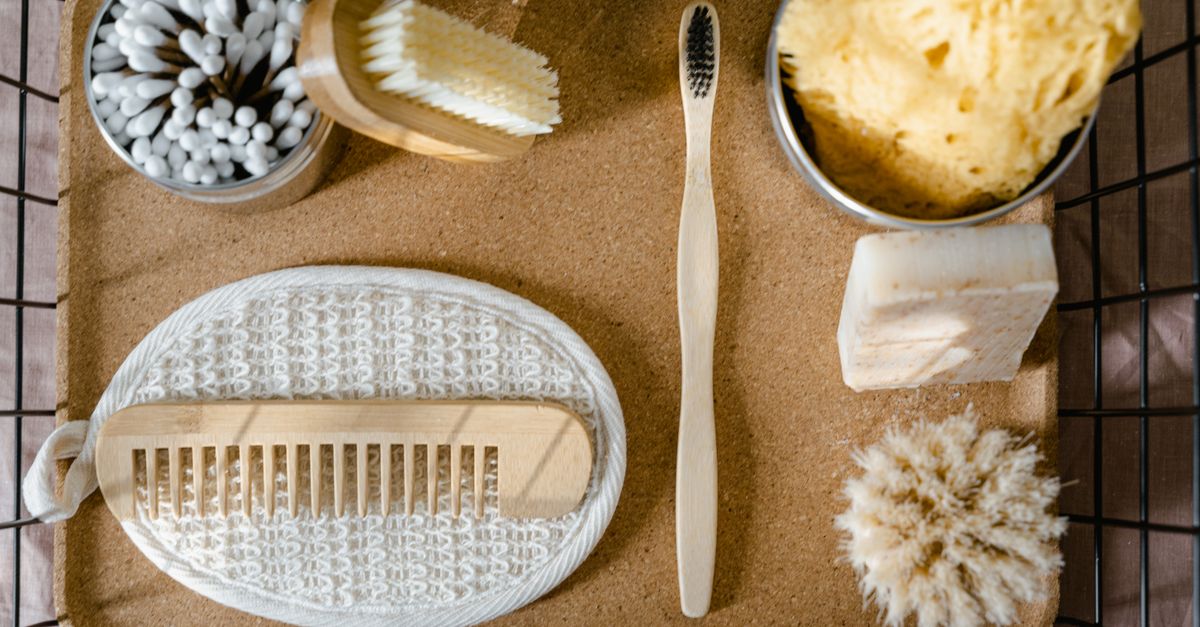 Bathing Essentials Images Bathing Essentials and Toiletries on a Wooden Tray · Free Stock Photo