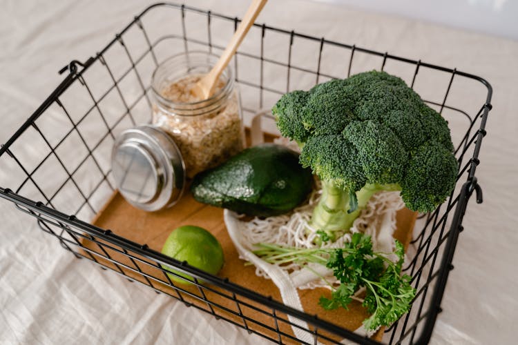 Green Vegetables In Black Basket