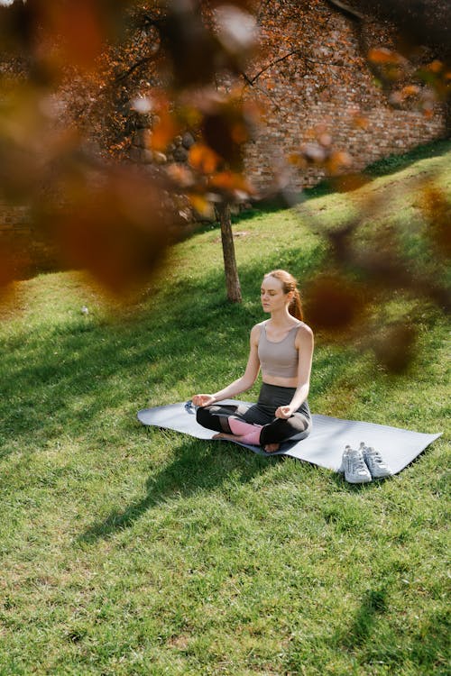 Free A Woman in Active Wear Doing Yoga on Green Grass Stock Photo