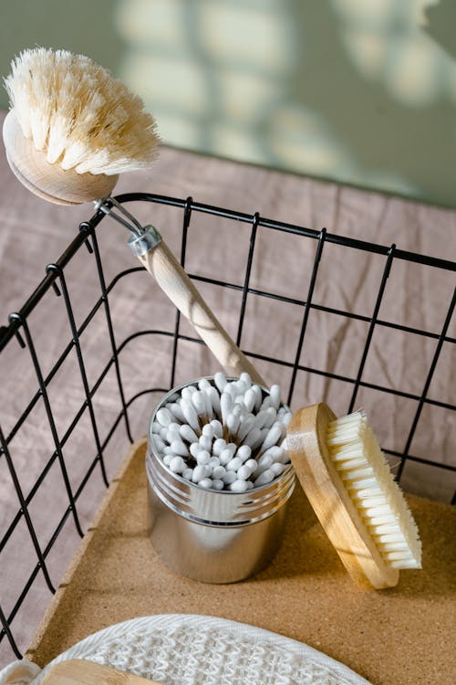 
A Close-up Shot of Brushes and Cotton Swabs