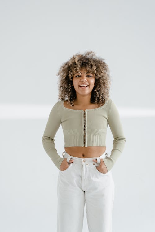 Portrait of Smiling Woman with Curly Hair