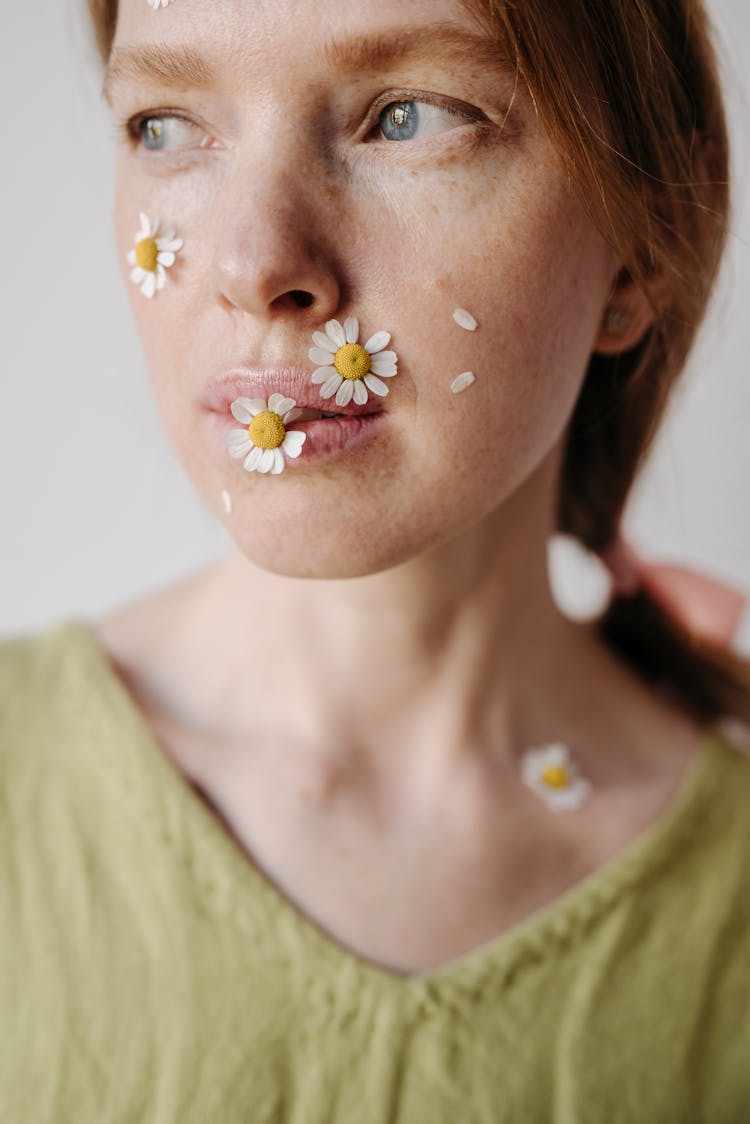 Small Flowers On Woman's Face 