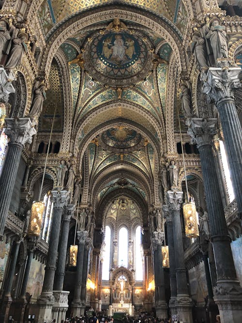 Low Angle View of the Basilica of Notre-Dame de Fourvière Interior