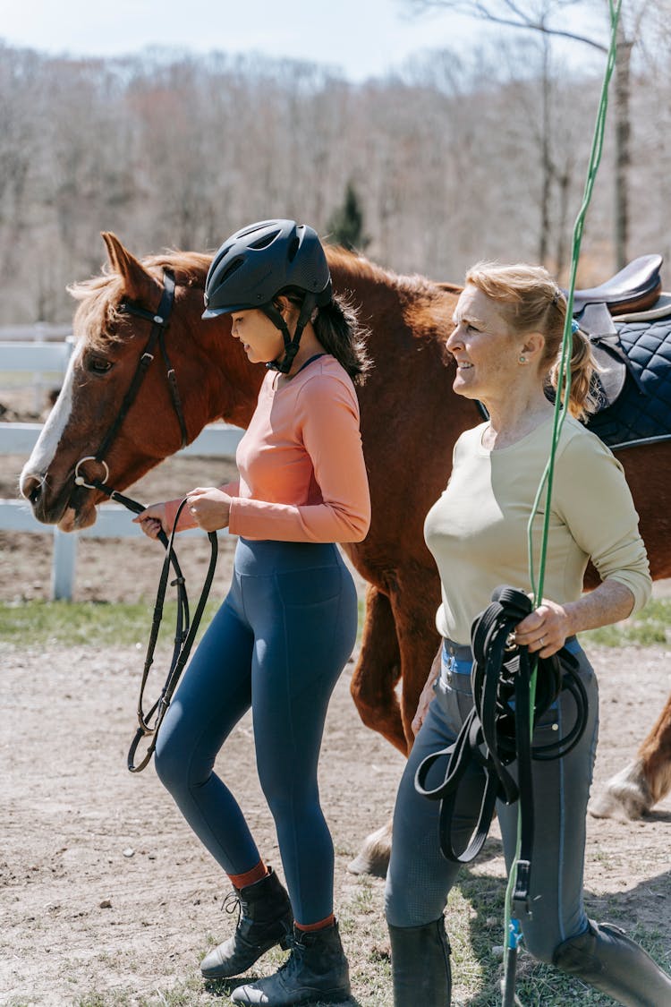 Woman During Horseback Riding Lesson