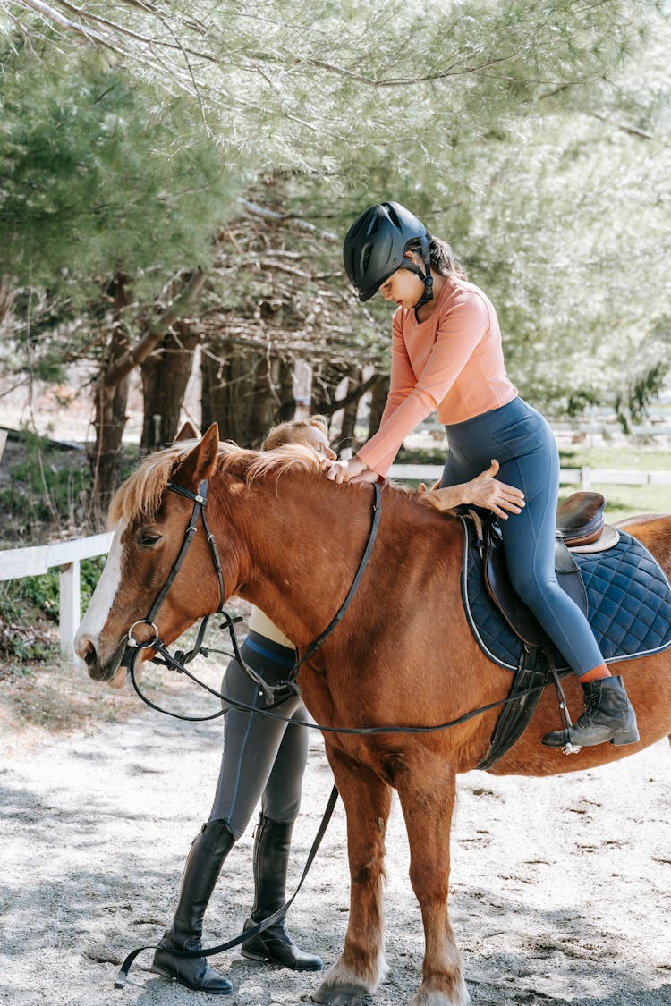 Woman During Horseback Riding Lesson