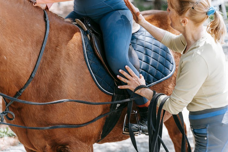 Woman During Horseback Riding Lesson