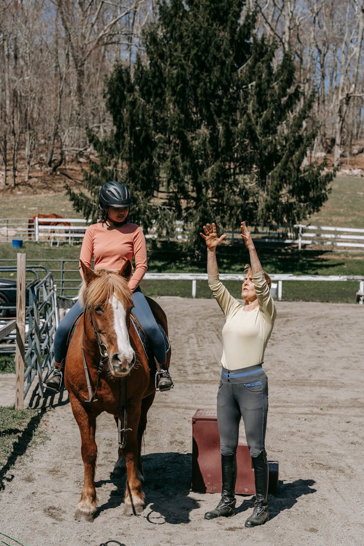 Woman During Horseback Riding Lesson