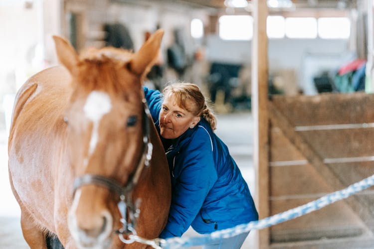 A Woman Hugging A Horse