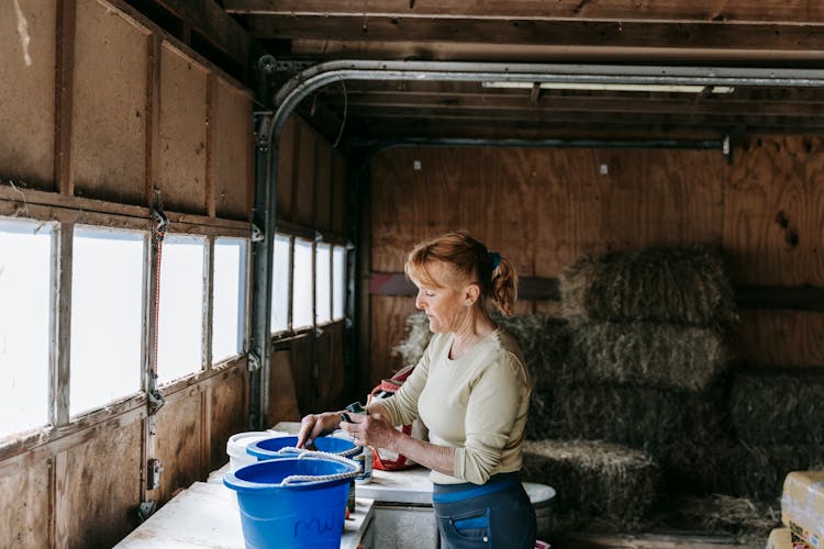 Woman Working In Stable