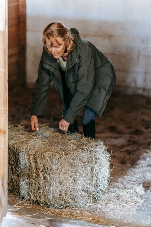 A Woman Carrying a Bale of Hay