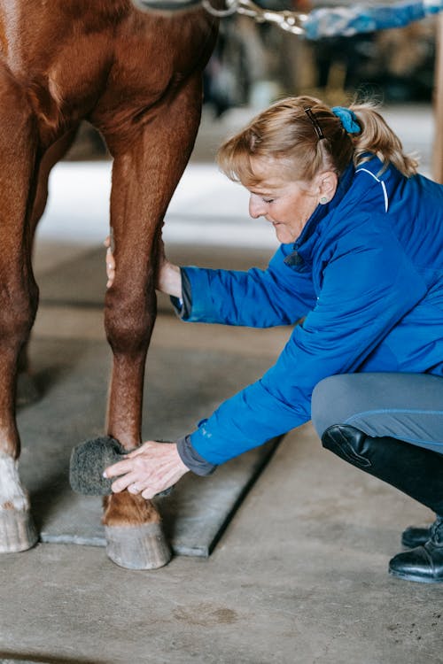 Woman Cleaning Horse Hoof