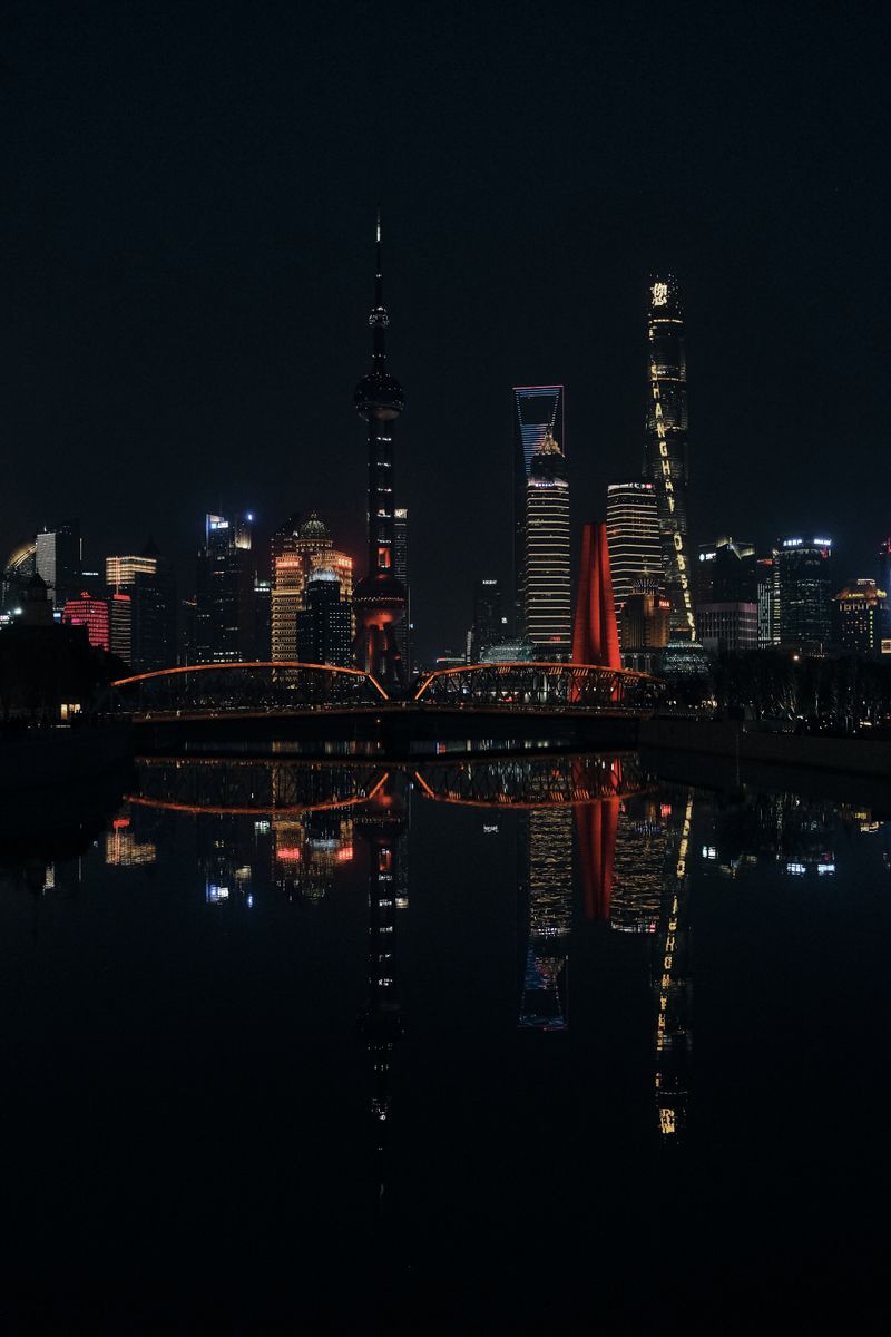 The Shanghai city skyline illuminated at night along the Huangpu River