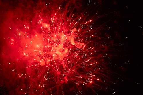 Red Fireworks at Night