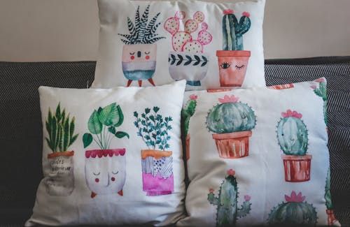 Close-Up Shot of Plant Printed Throw Pillows