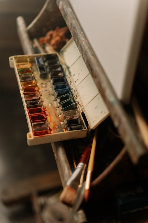 A Messy Color Palette On An Easel