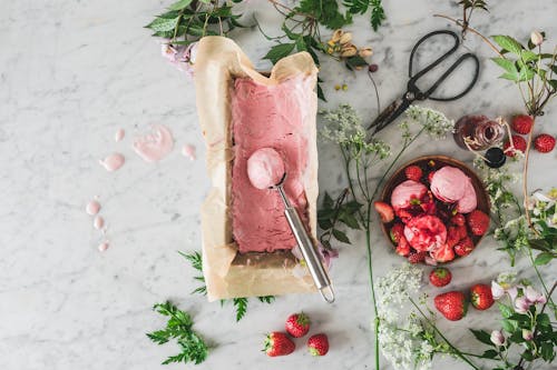 Foto stok gratis es krim, flatlay, fotografi makanan