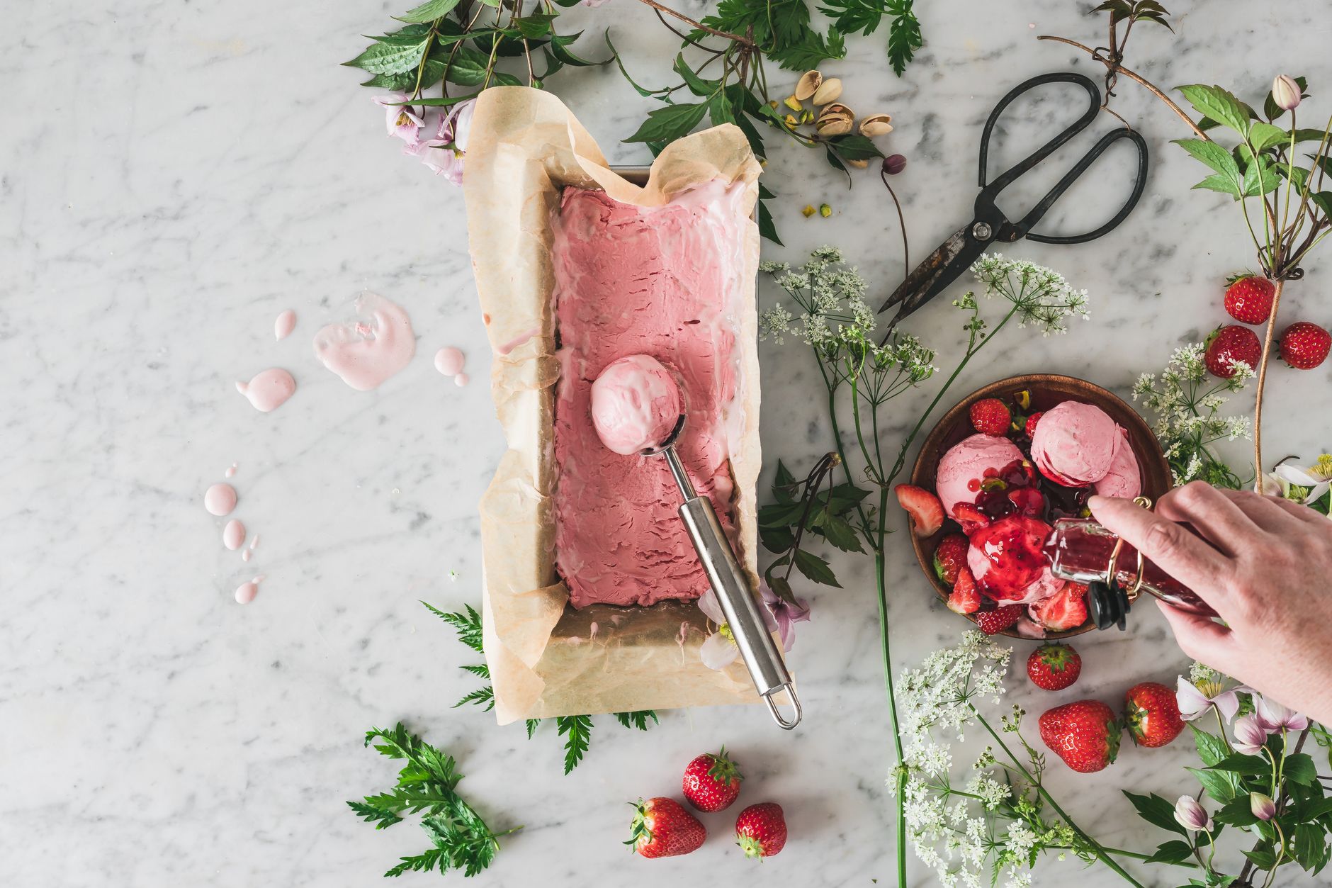 Hand crank old-fashioned ice cream maker with salted ice pack