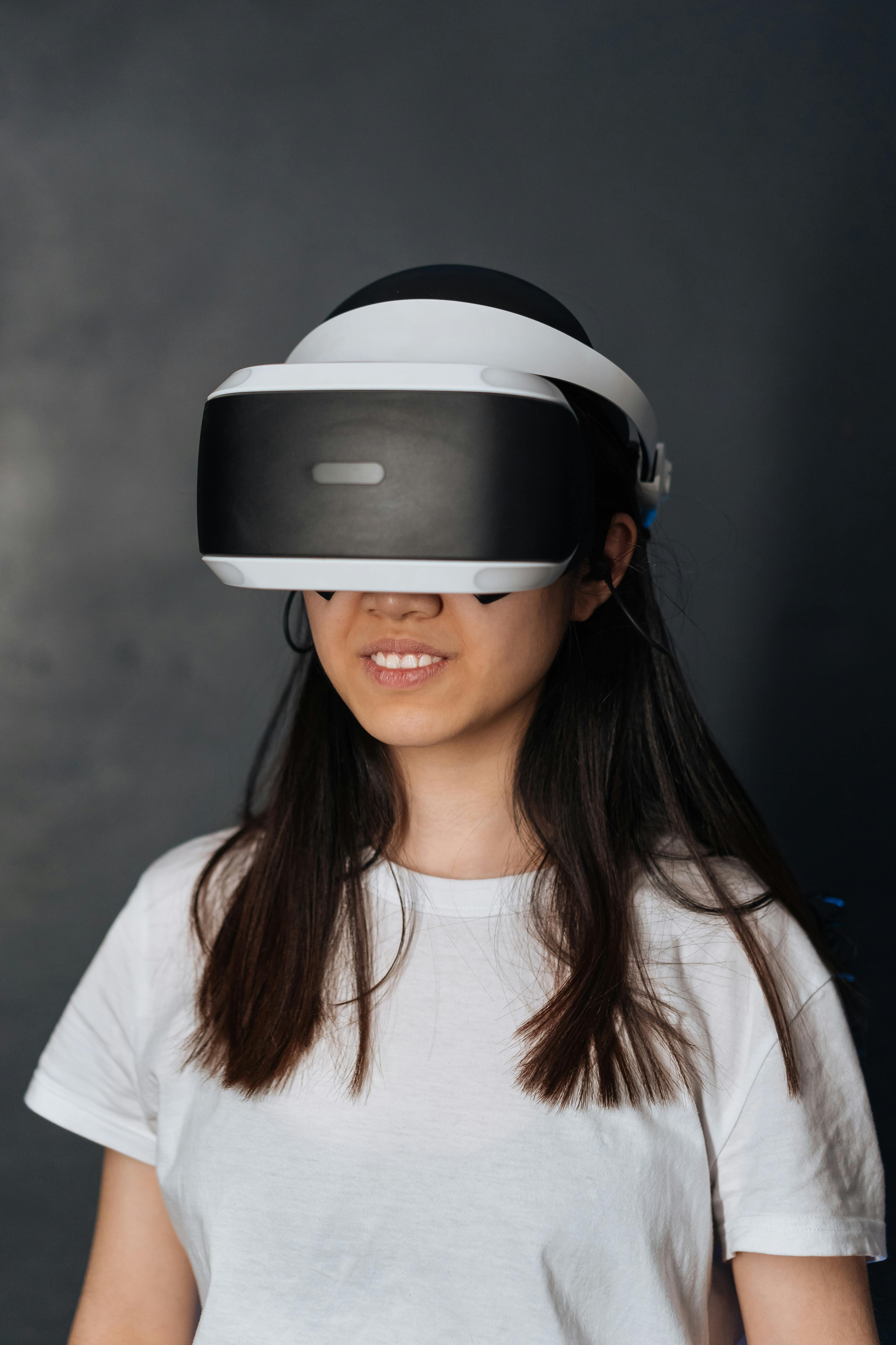 woman using virtual reality goggles