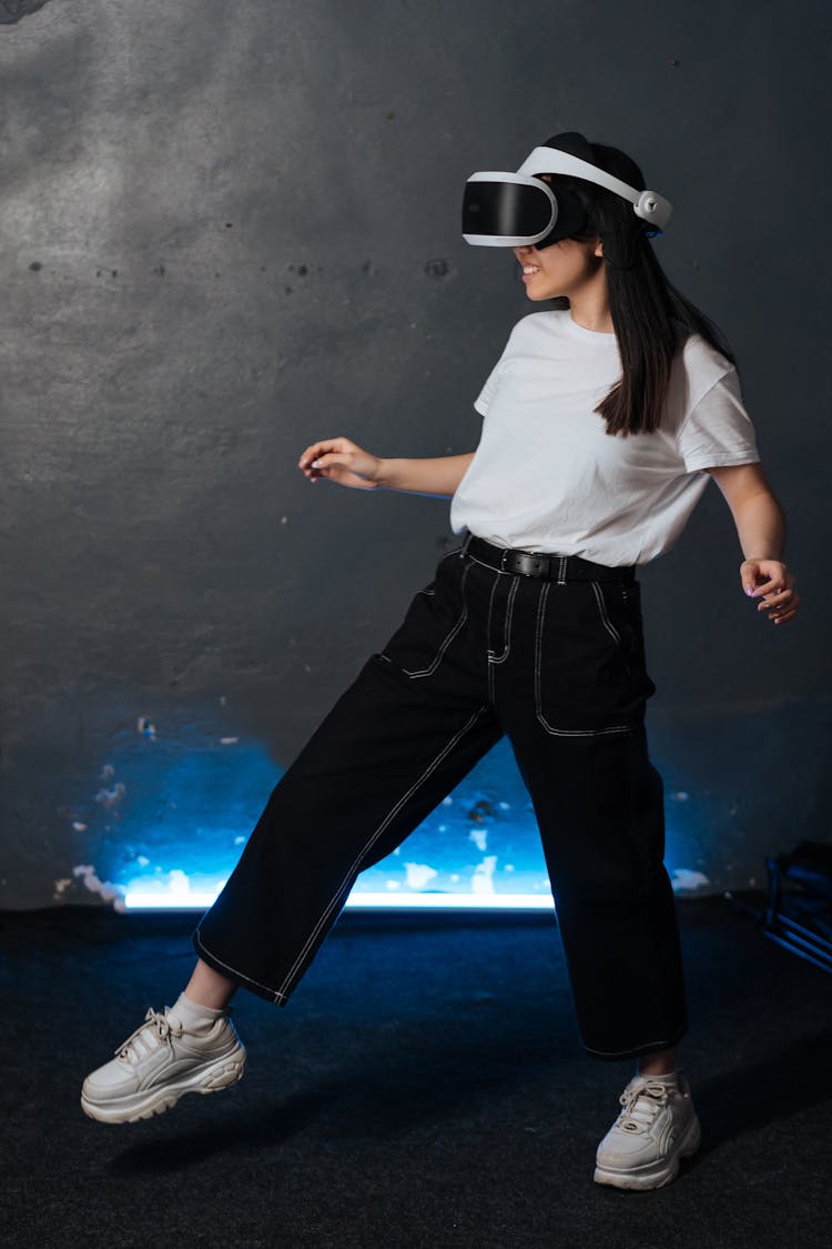 Woman Using Virtual Reality Goggles