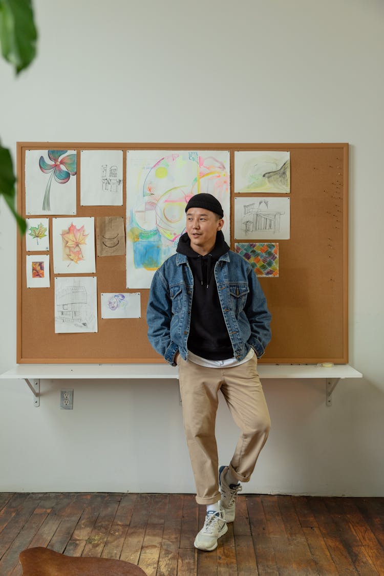 Man Standing In Front Of A Board With Sketches