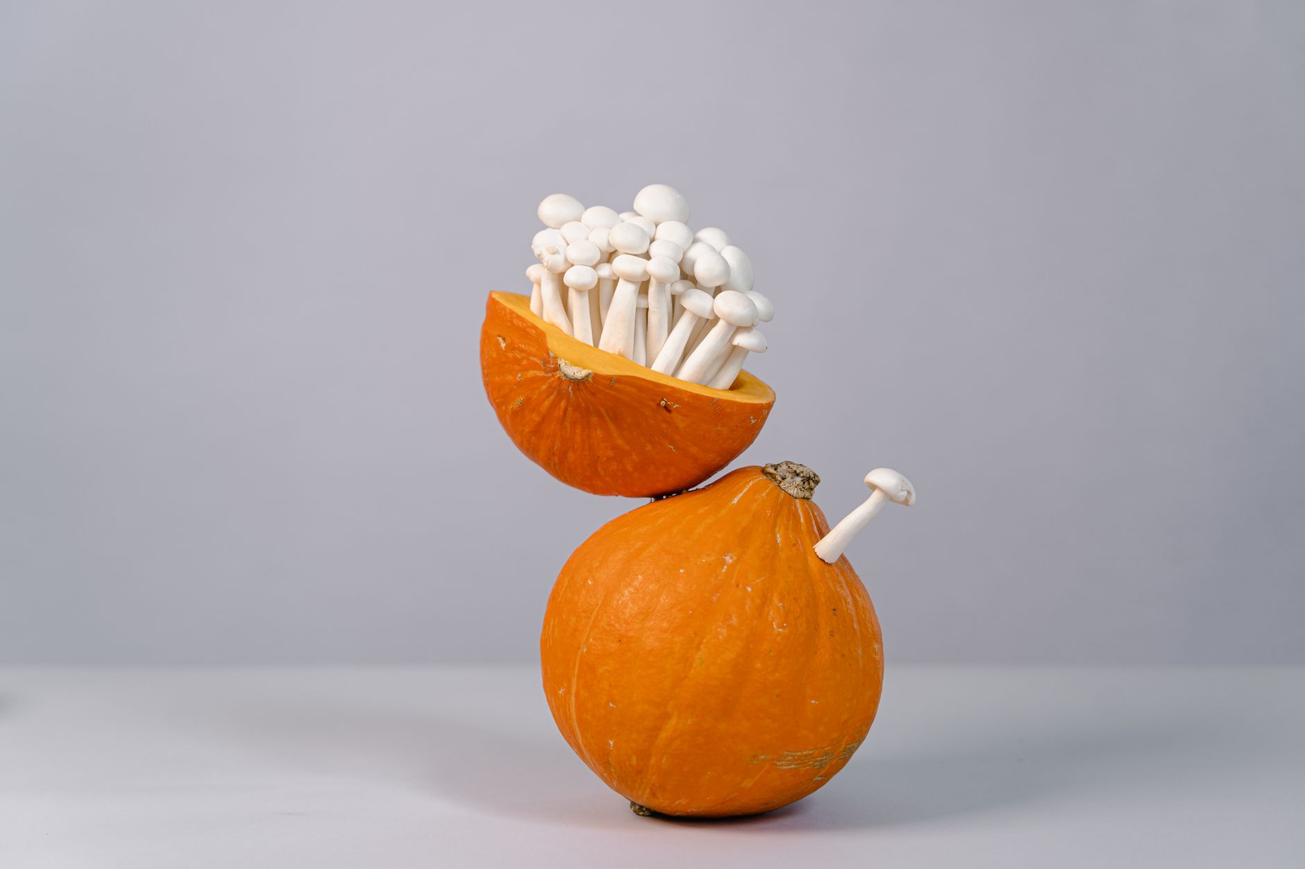 Close-up of Jonah crab meat souffle served in pumpkin