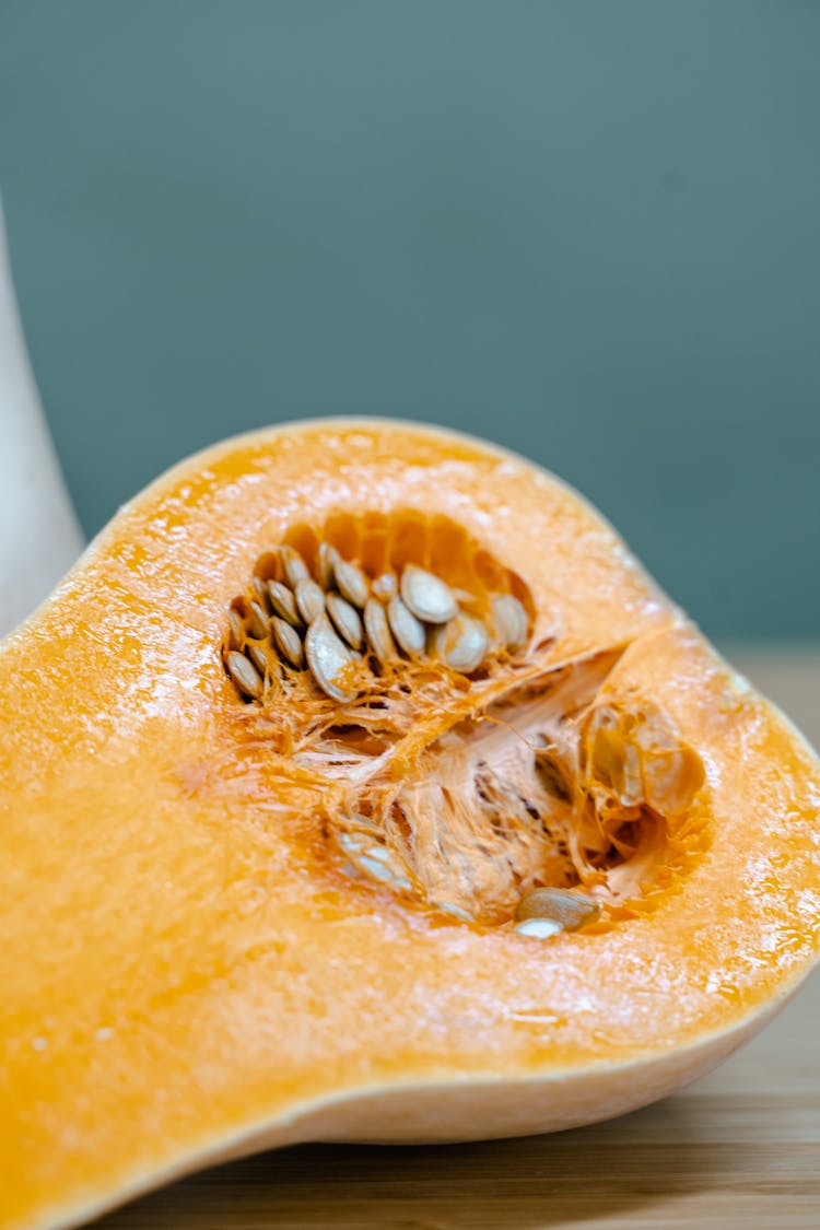 A Sliced Butternut Squash With Seeds