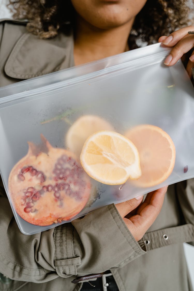 Sliced Citrus Fruits In A Zip Lock Bag