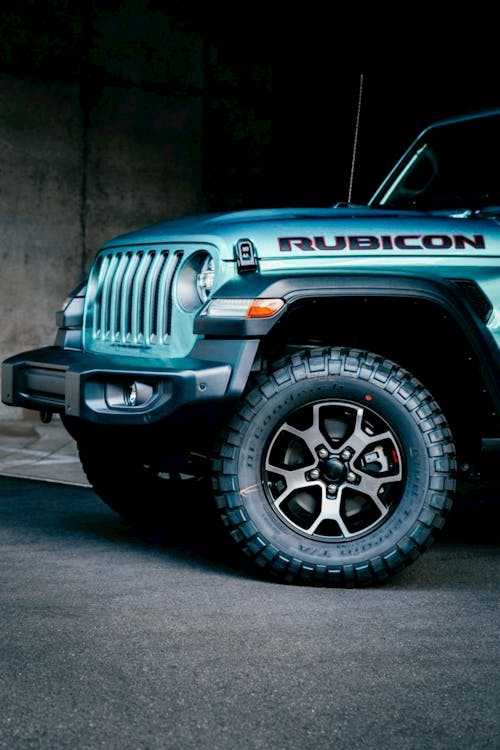 Free Front Wheel of a Wrangler Jeep Stock Photo