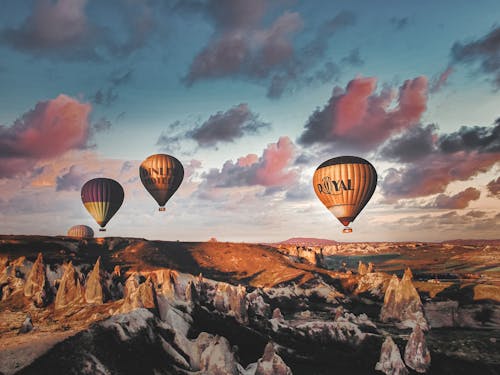 Hot Air Balloons Flying during Sunset