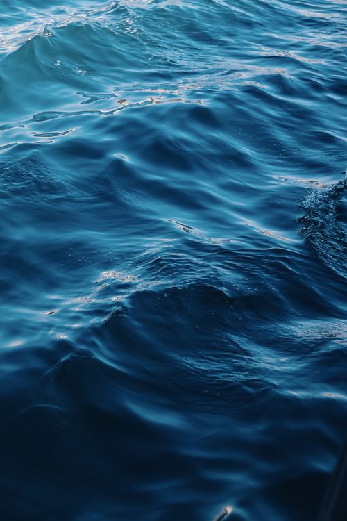 Free A close-up view of shimmering ocean waves captured under bright daylight, showcasing the vibrant hues of blue. Stock Photo